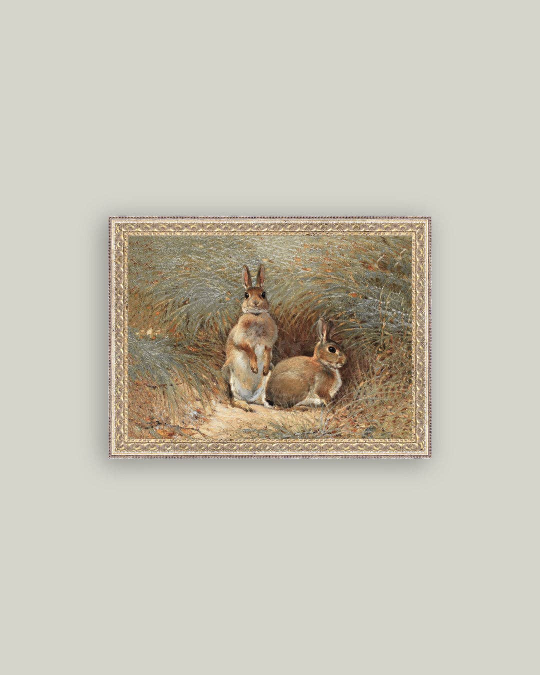 Bunnies Framed Antique Art - 7x5