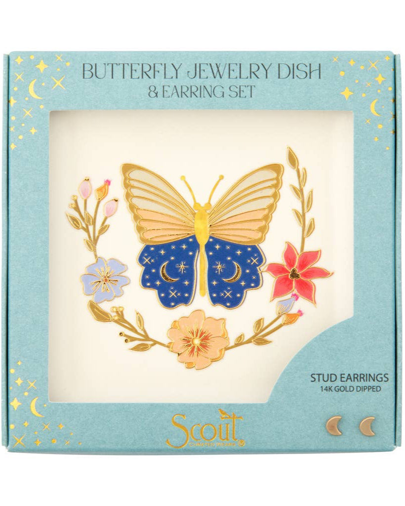 Jewelry Dish & Stud Earring Set - Butterfly/Cream
