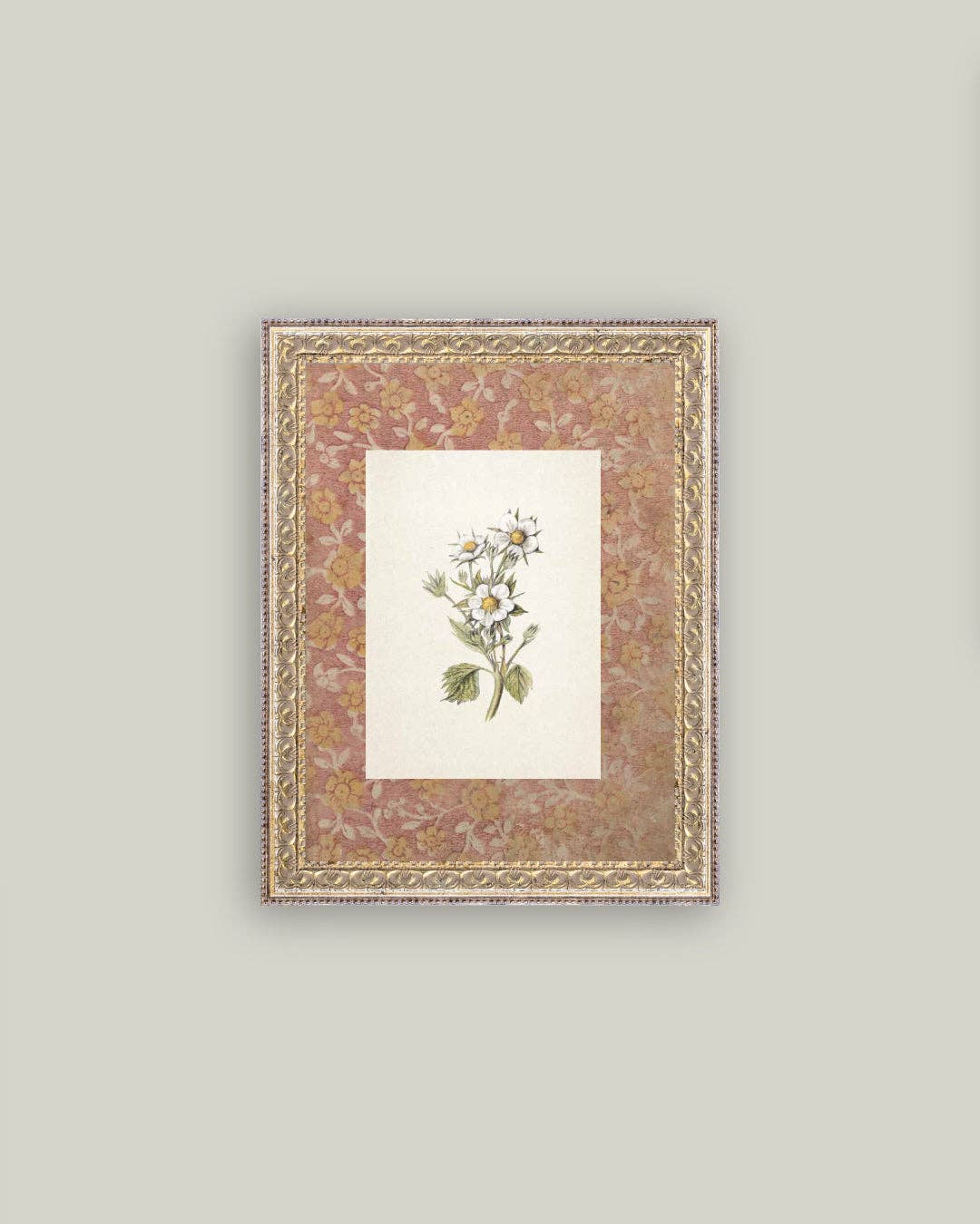 Daisies on Pattern Framed Antique Art - 8x10