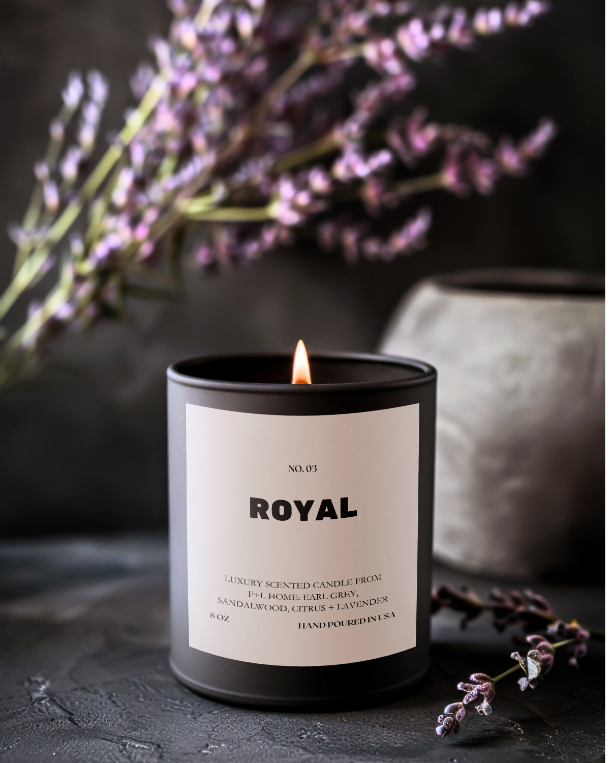 No. 03 Royal 8oz Soy Luxury Candle from F+L Home