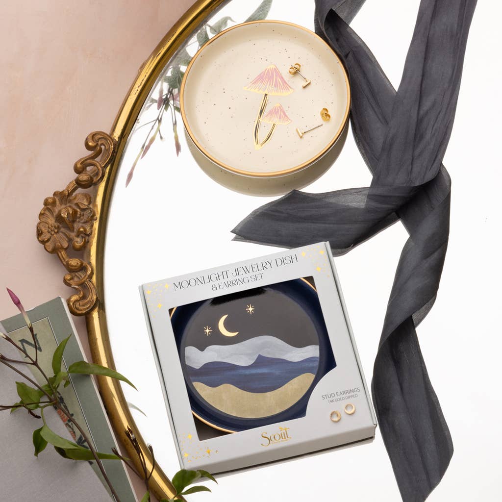 Jewelry Dish & Stud Earring Set - Daisy/Vanilla