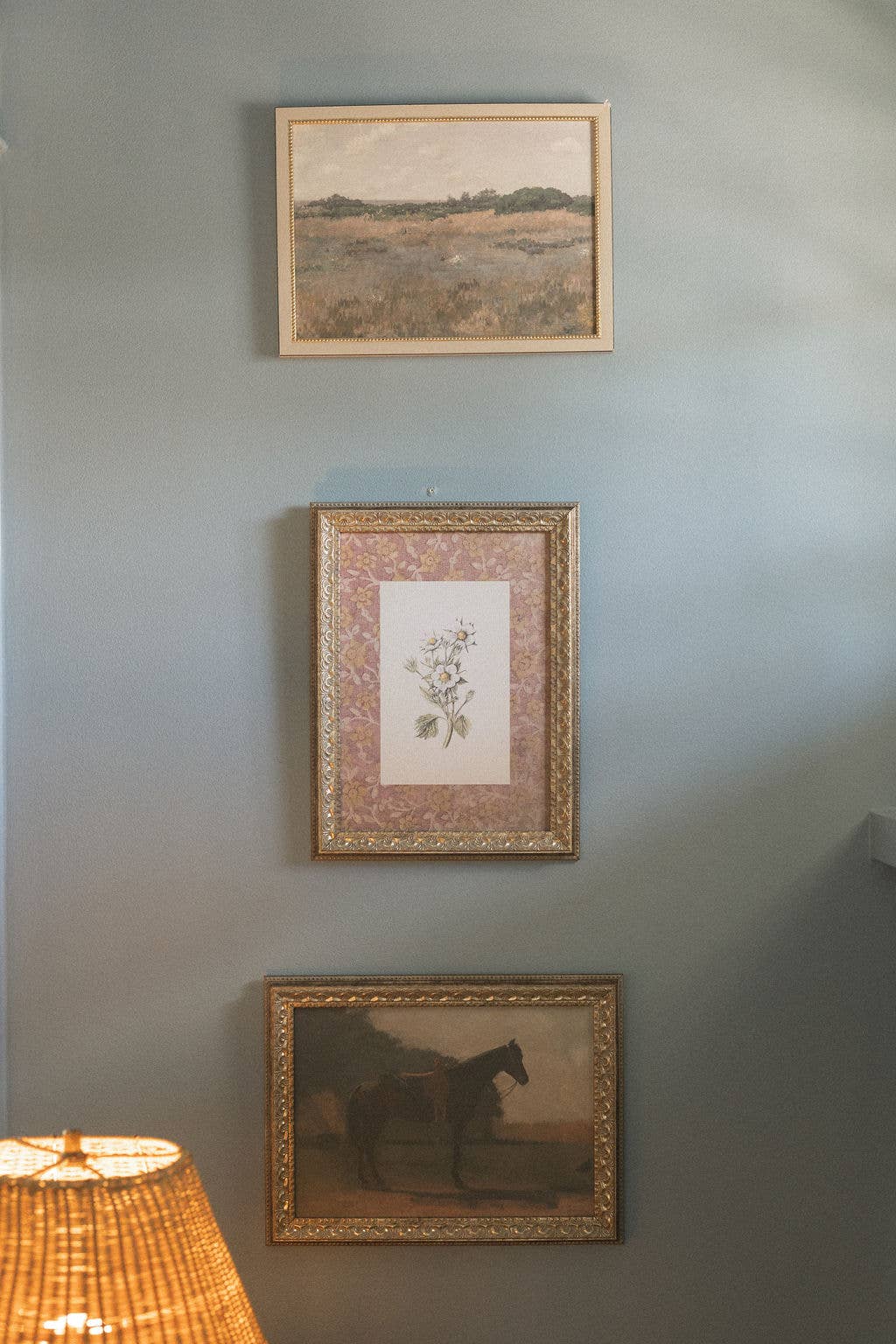 Daisies on Pattern Framed Antique Art - 8x10