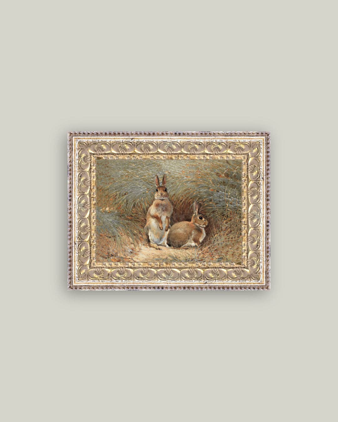 Bunnies Framed Antique Art - 7x5