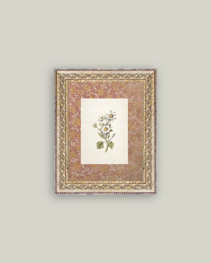 Daisies on Pattern Framed Antique Art - 8x10