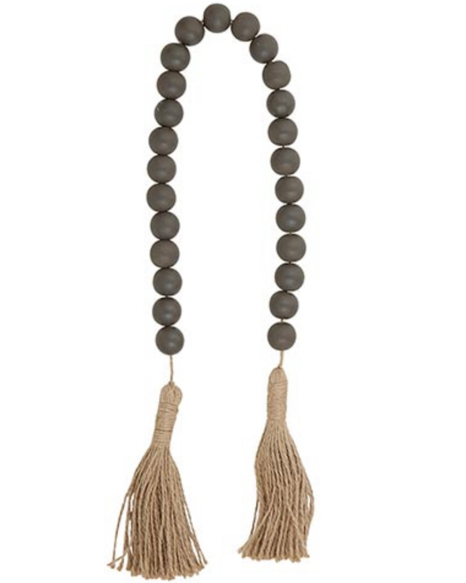 Wood Beads with Jute Tassel - Dark Charcoal